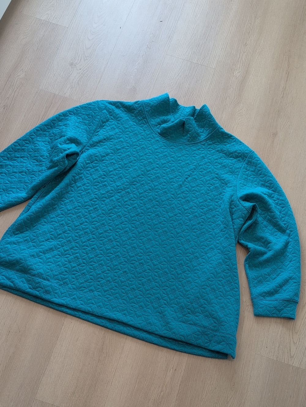Coldwater Creek 2x Quilted Teal Pullover Snowflake Sweater Sweatshirt Pockets